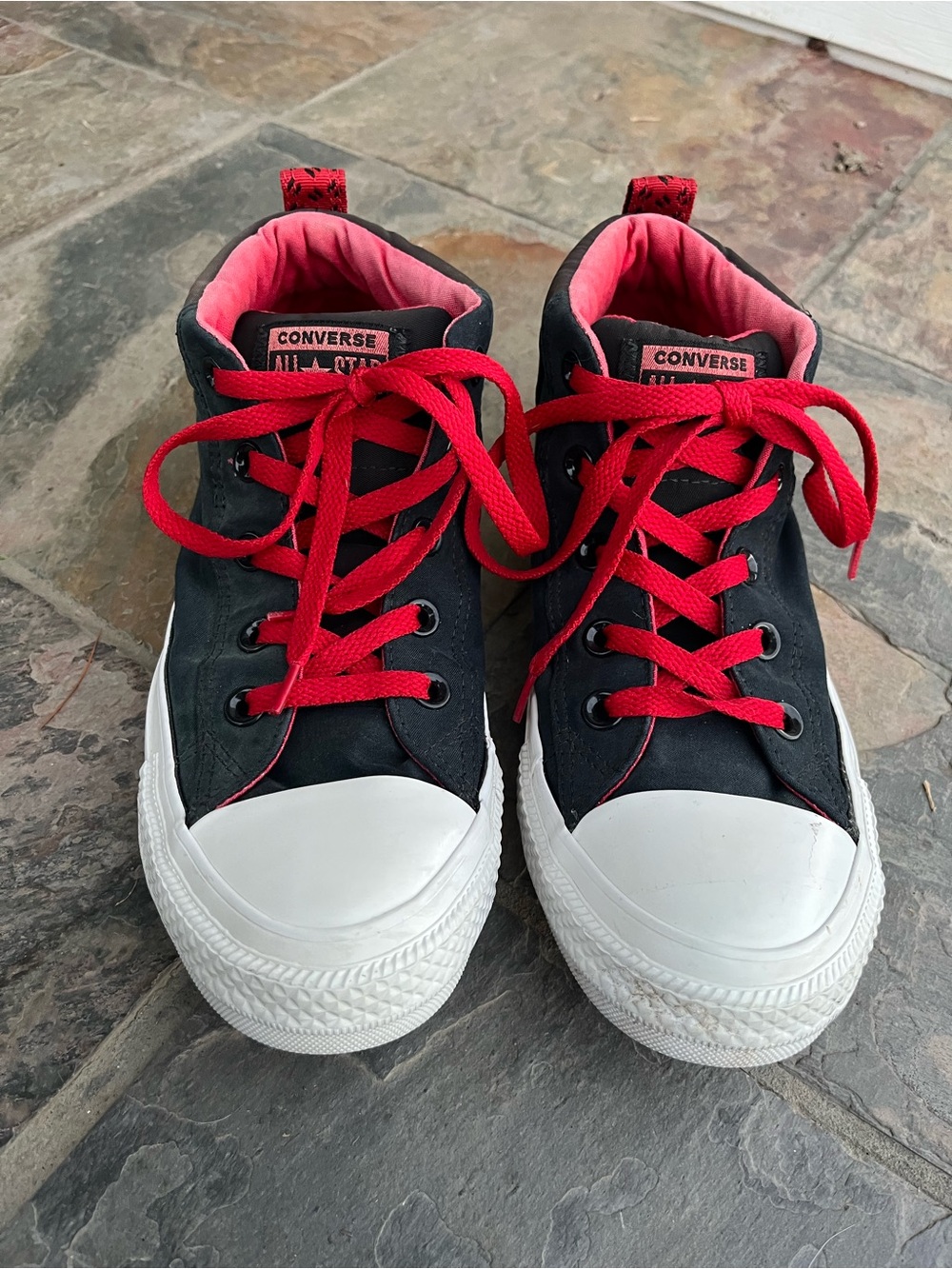 Converse Women's Black Mid-Top Sneakers with Red Accents